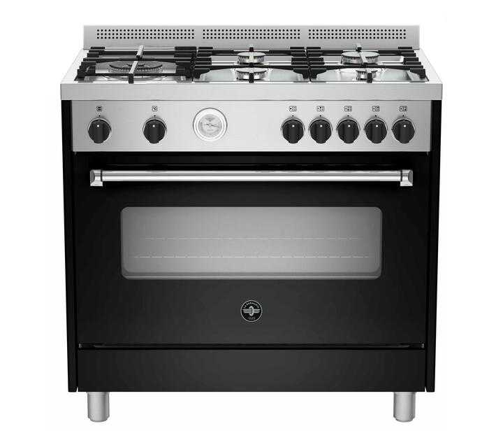 LA GERMANIA 90cm Americana Freestanding Stove 5 Gas Burner Hob with Electric Oven Black AMS95C61LBNE