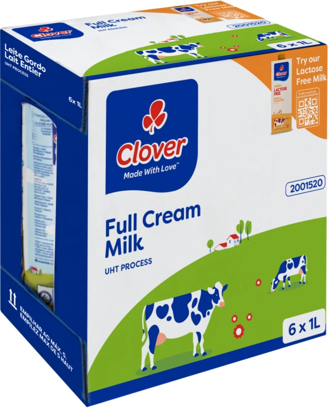 Clover Full Cream Long Life Milk, Plain Flavour  (6 x 1 L)