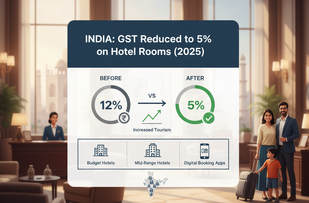 Hotel Room GST Reduced to 5% in India - Saasaro