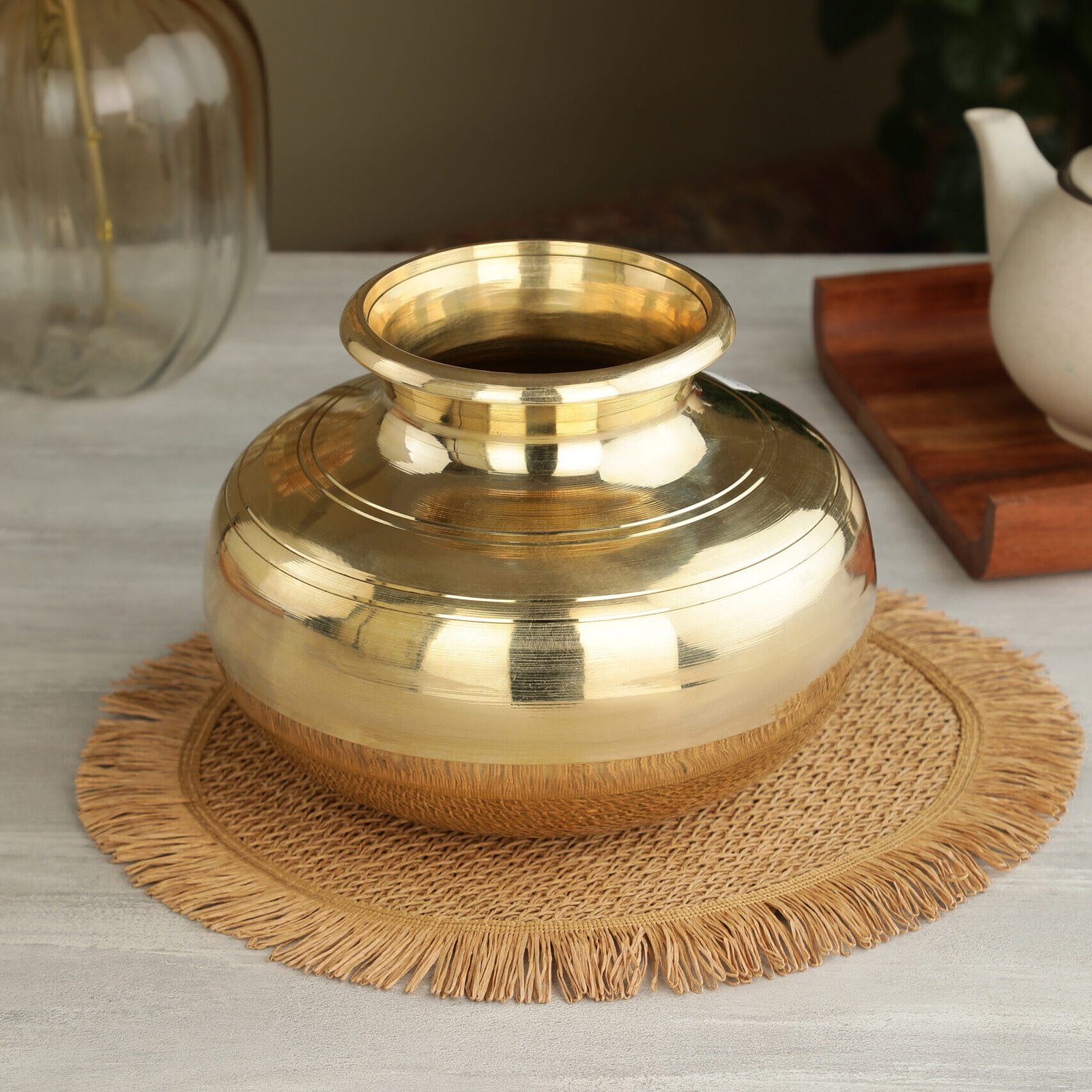 Atya Luxury Pure Brass Handi with | Traditional Bhaddu Cooking Pot 5.5 Ltr | Authentic Indian Cookware | Brass Degchi for Kitchen - Atya Luxury I Traditional Brass, Bronze and Copper Products.